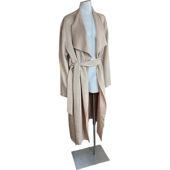 Girl with Curves Draped Scuba Jacket Beige Large NWT Long Sleeve Maxi Belted - Picture 2 of 12